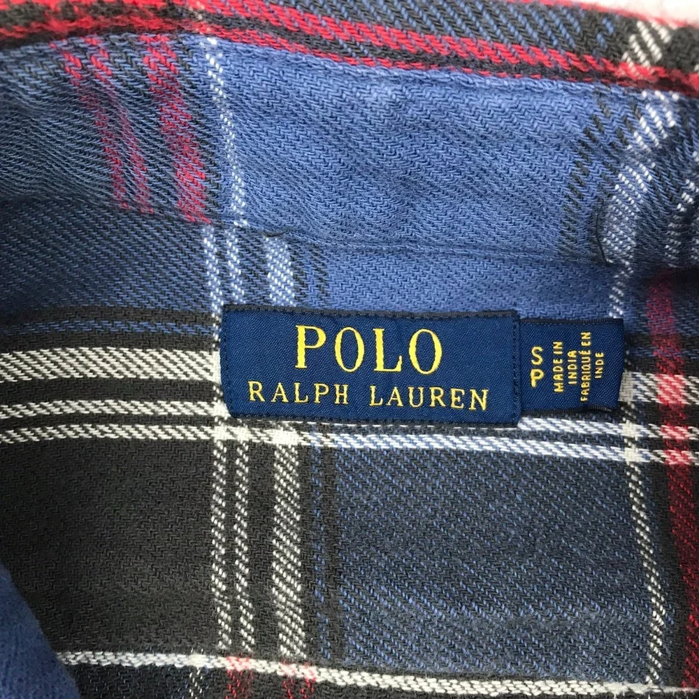 Polo Ralph Lauren Shirt Mens S Blue Plaid Flannel Button Up Pocket Long Sleeve